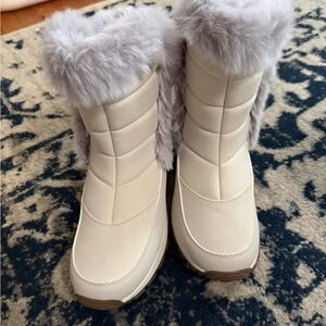 Lands' End Women's Cream Ankle Boots with Faux Fur
